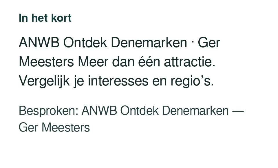 ANWB Ontdek Denemarken · Ger Meesters Meer dan één attractie. Vergelijk je interesses en regio’s. Besproken: ANWB Ontdek Denemarken — Ger Meesters.